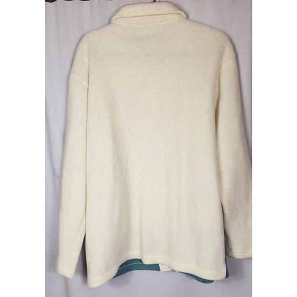 Vtg 80s Teddi Fleece longline button up coat Jacket Medium Embroidered cottage - Picture 7 of 8